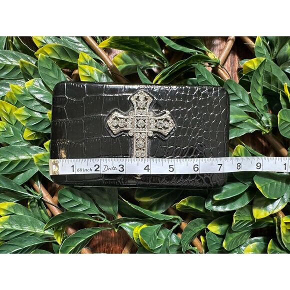 Y2K Black Snakeskin Skull Silver Studded Moto Biker Wallet - Picture 6 of 8